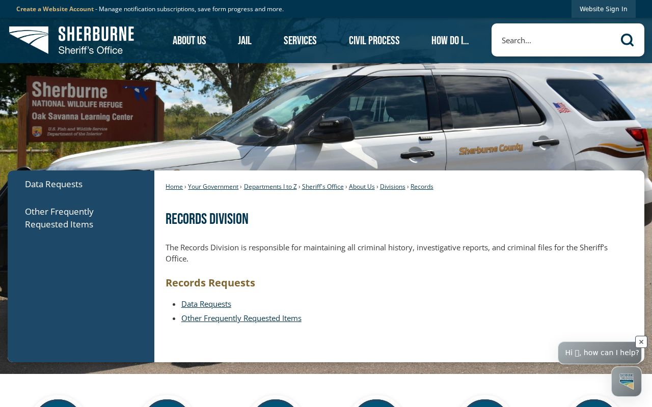 Sherburne County Sheriff records division page for city court warrant records