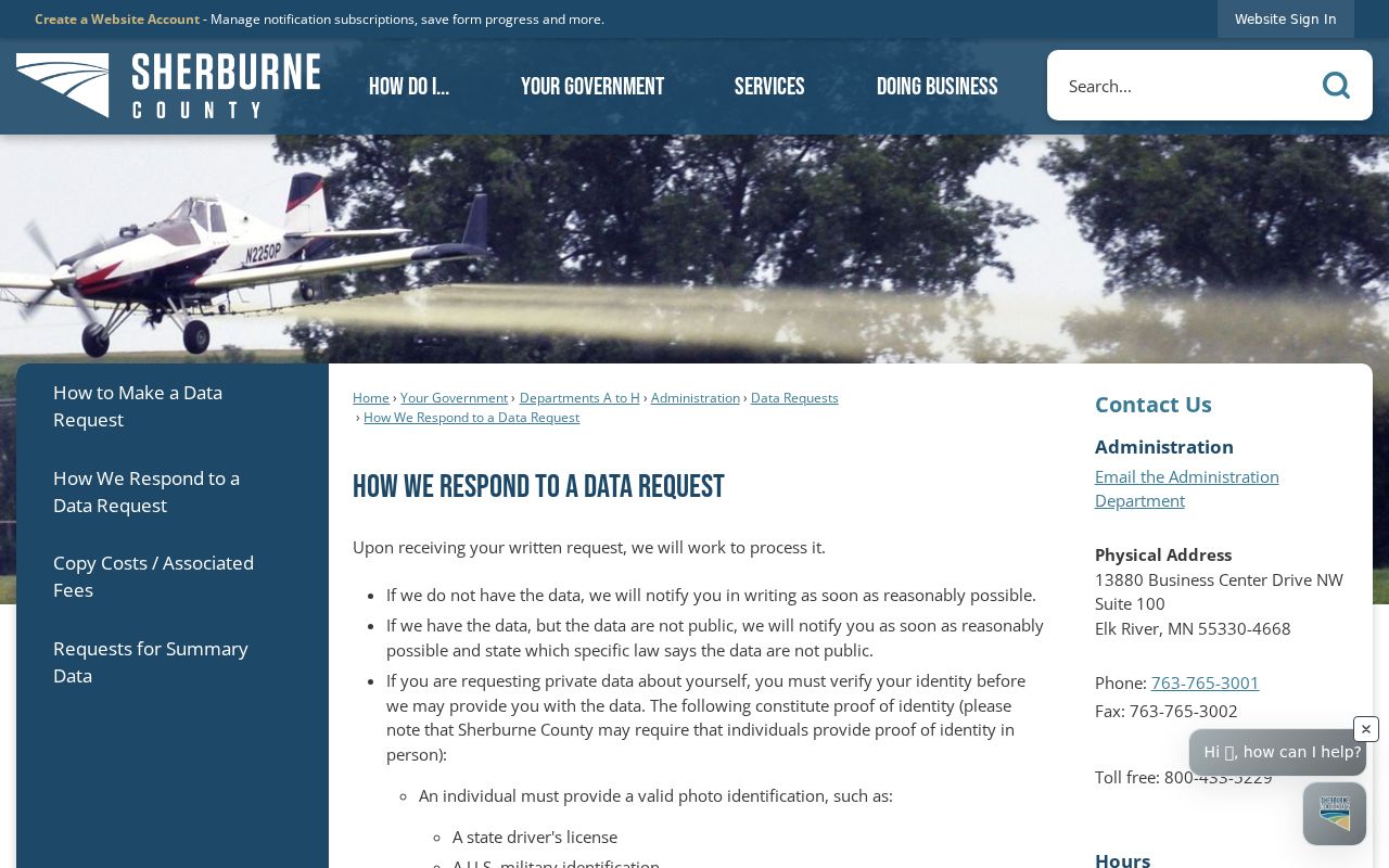 Sherburne County data request response page for warrant records requests