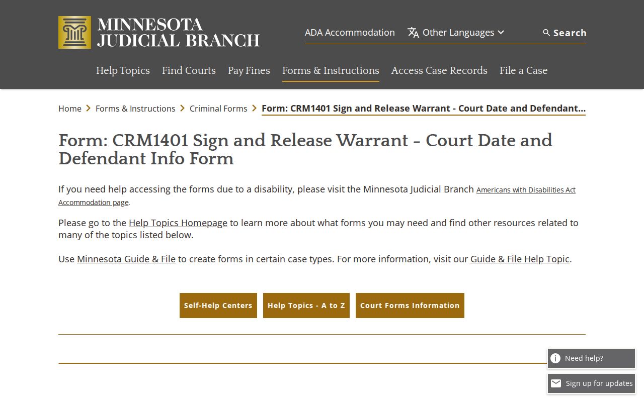 Minnesota CRM1401 sign and release warrant form used in Sherburne County