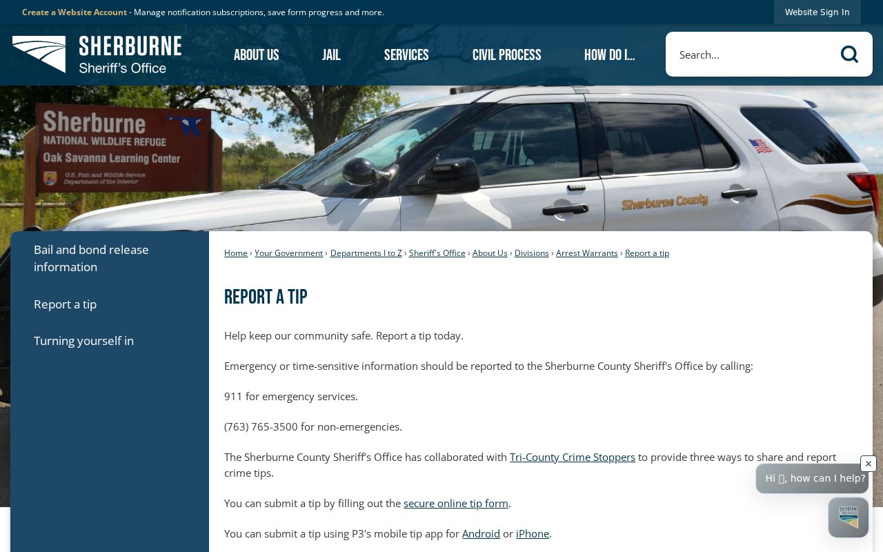 Sherburne County tip program page for most wanted information in warrant records