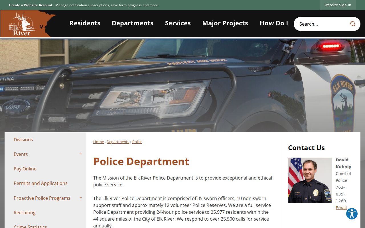 Elk River Police Department page relevant to Elk River warrant records