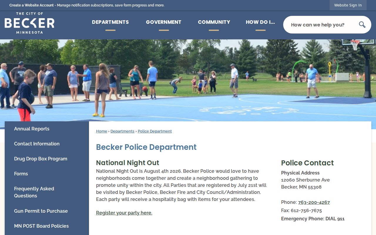 Becker Police Department page relevant to Becker warrant records