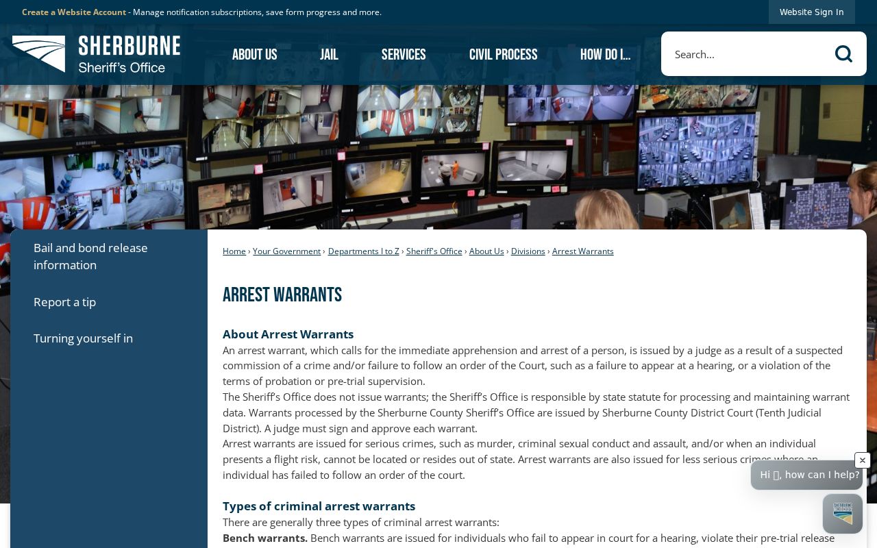 Sherburne County Sheriff arrest warrant categories page for warrant records